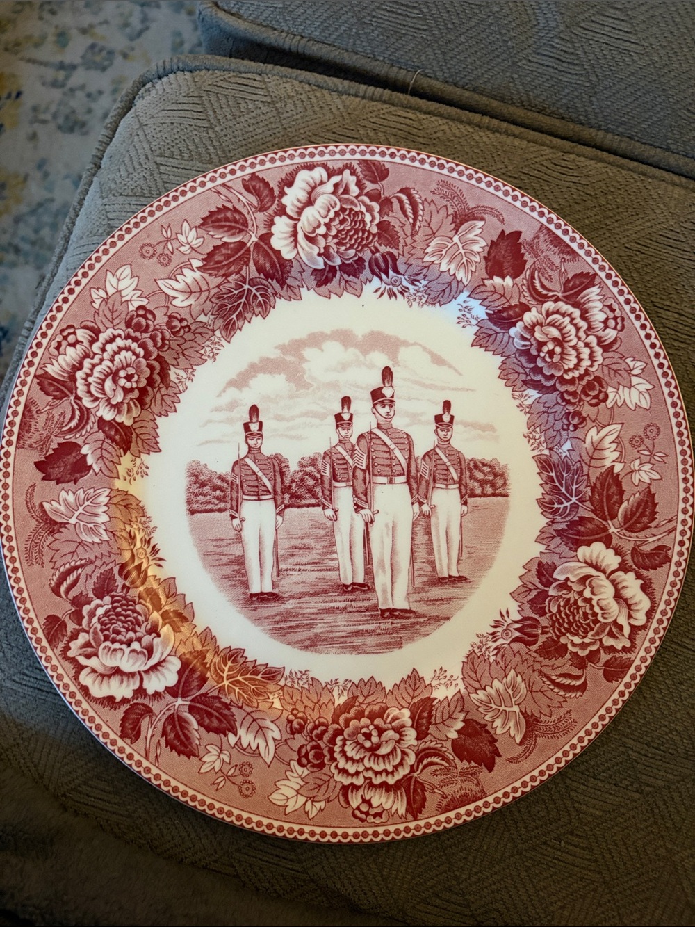 Vintage Staffordshire Daughters USMA plate red toile